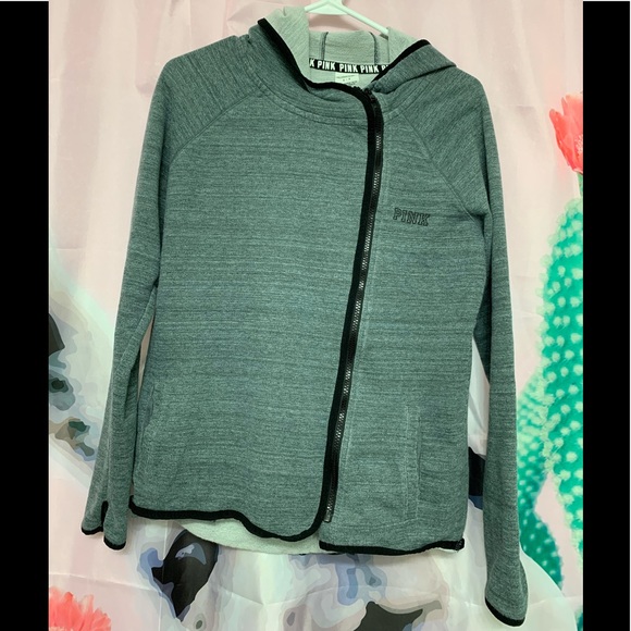 Heather gray side zip hooded jacket - Picture 1 of 4